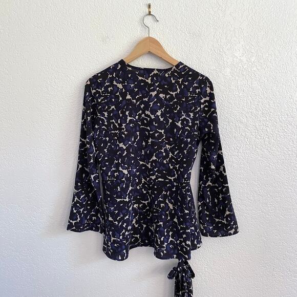 Veronica M. Blue Black Watercolor Abstract Print Wrap Tie Blouse V-Neck Small - Picture 9 of 9